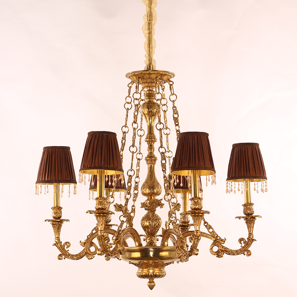 30X30 Inch 6 Lights Baroque Style Antique Copper Chandelier