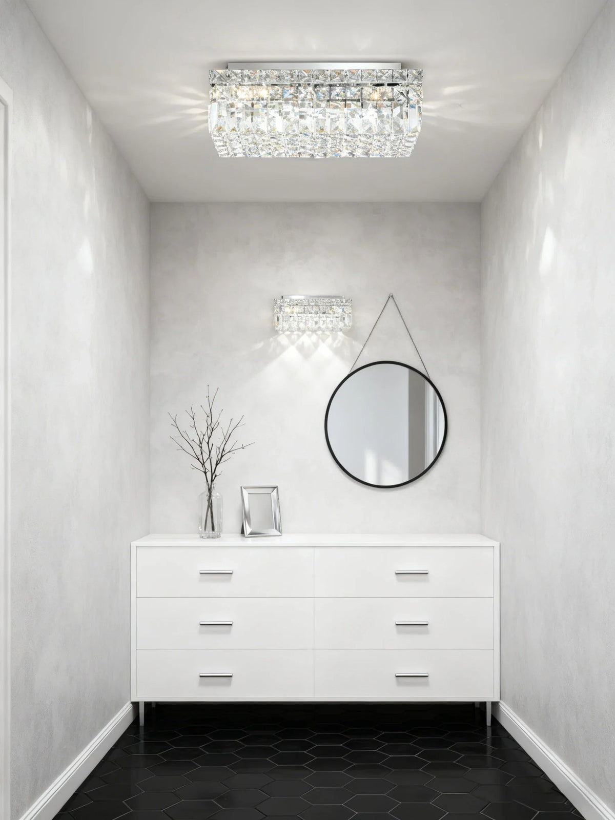 16'' Square Flush Mounted Chandelier Crystal Ceiling Light
