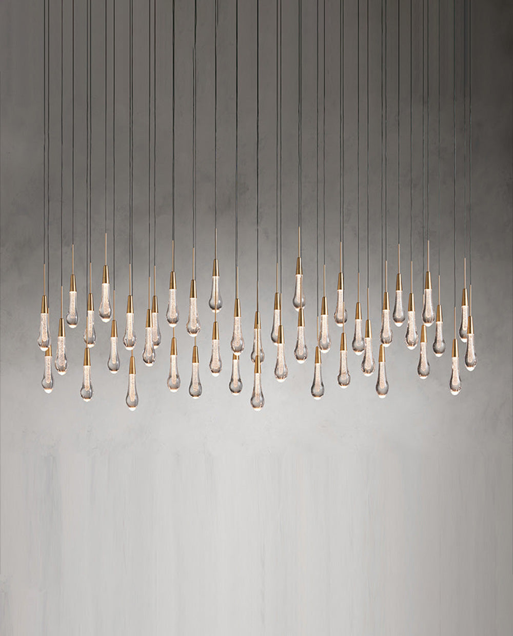 70'' Linear Chandelier Modern Glass Teardop Dining Room Chandelier in Brass