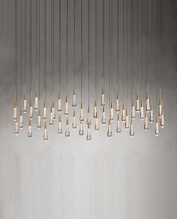 70'' Linear Chandelier Modern Glass Teardop Dining Room Chandelier in Brass