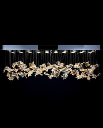 59 Inch Rectangle Modern Glass Leaf Chandelier for Dining Room