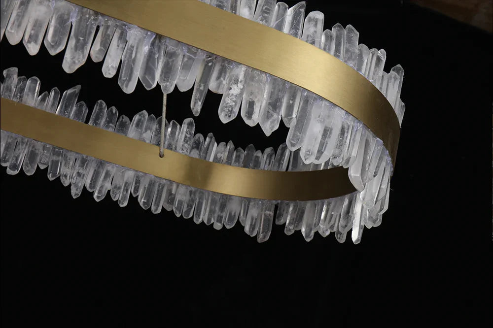 Double Round Rings Quartz Crystal Chandelier Hanging Modern Chandelier for Living Room