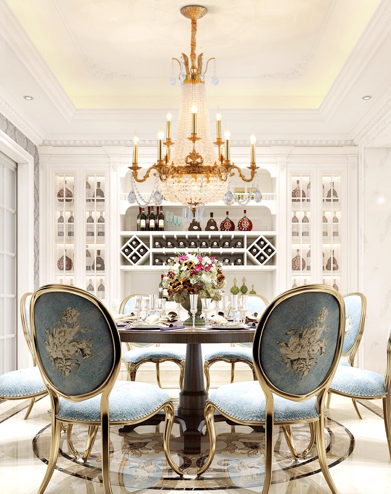 28X35 Inch 12 Lights French Empire Brass and Crystal Chandelier