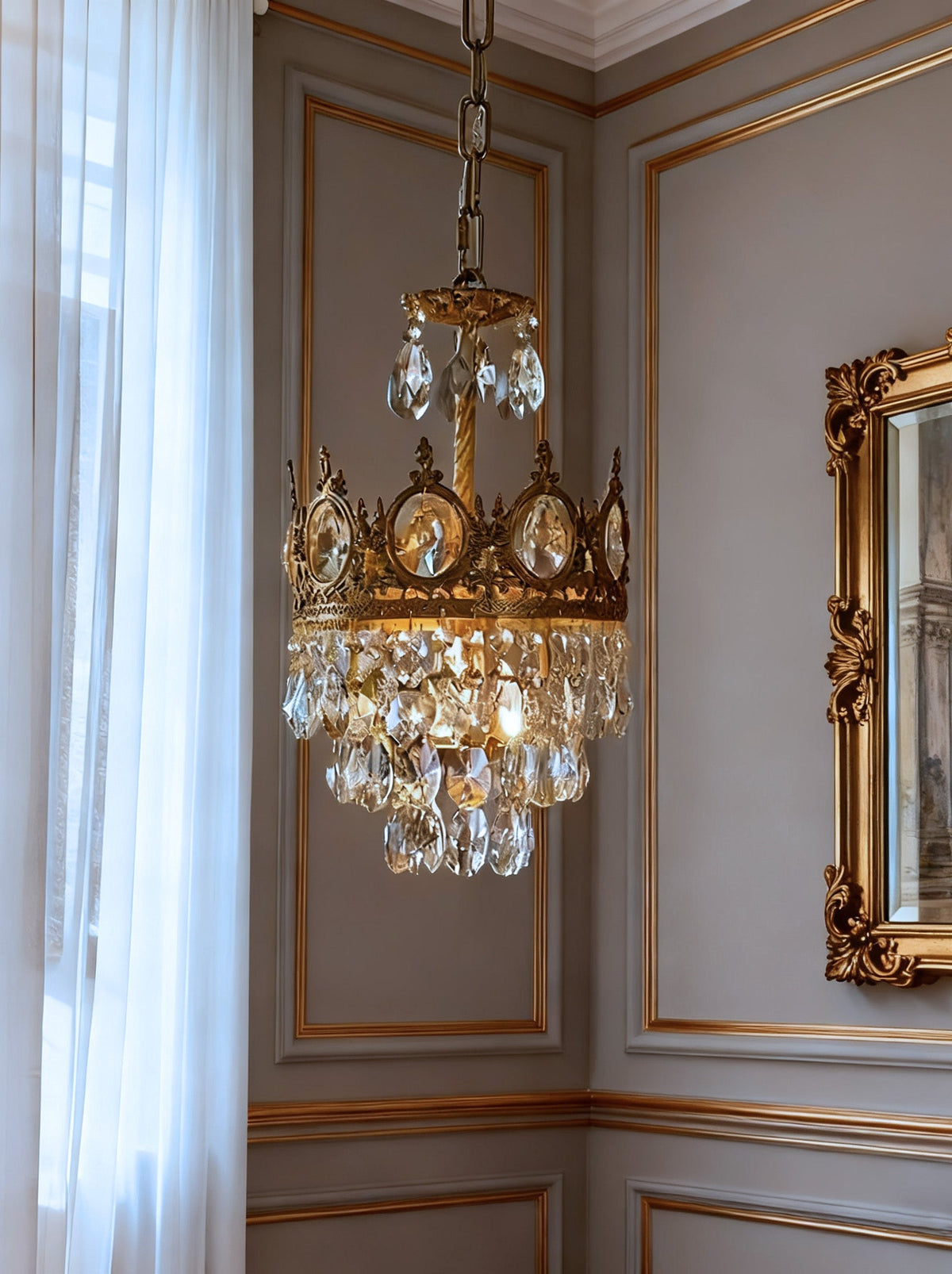 9 Inch Mini Kitchen Island Pendant Light Empire Style Brass Crystal Pendant Lighting