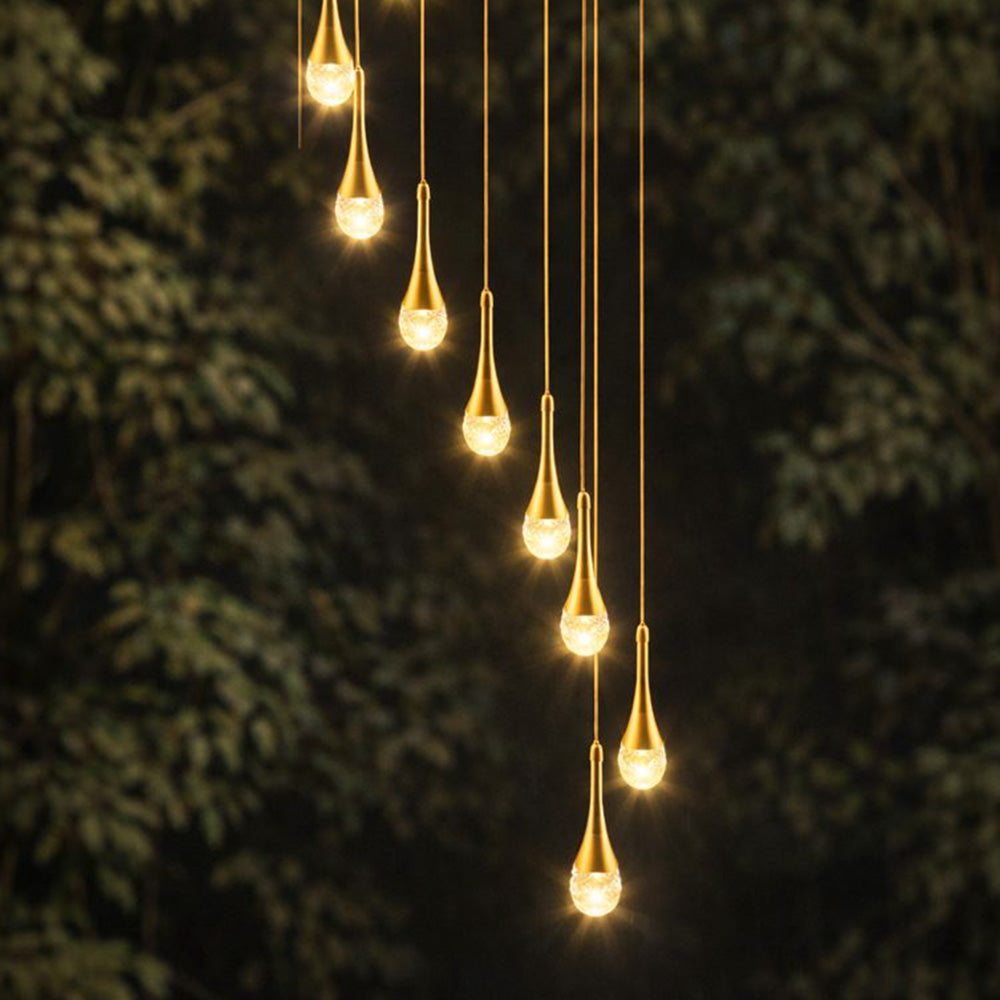 Golden Crystal Raindrop Waterfall LED Chandelier