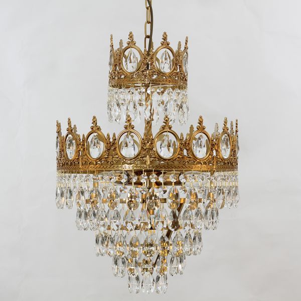 15 Inch Small Crystal Light French Empire Style Brass Crystal Chandelier