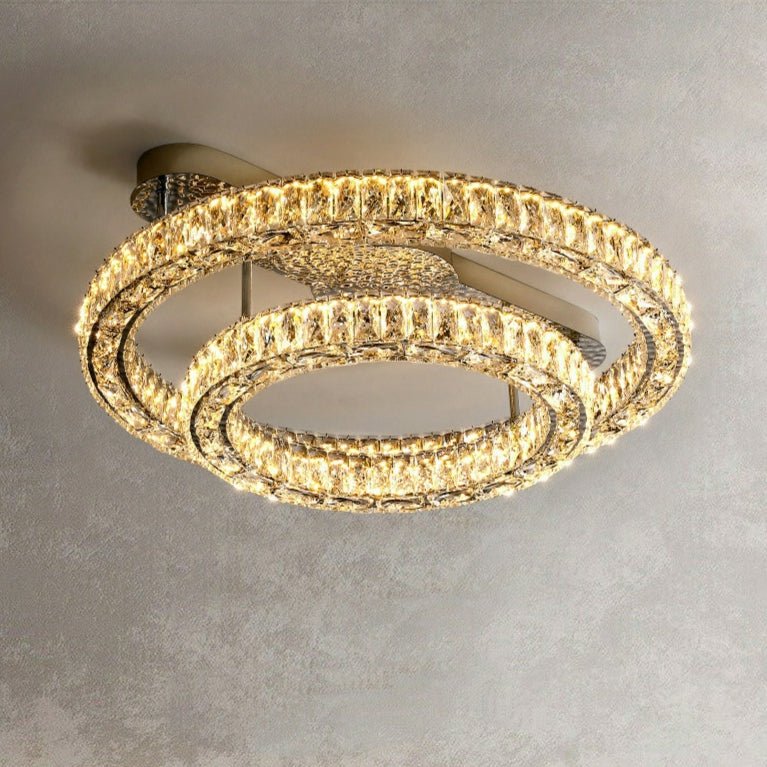 2/ 3 Rings Flush Mount Living Room Chandelier Crystal Bedroom Ceiling Light Fixture-Chandeliers-Kavker-Style B/ D23.6"+D15.8"-Warm Light-Kavker