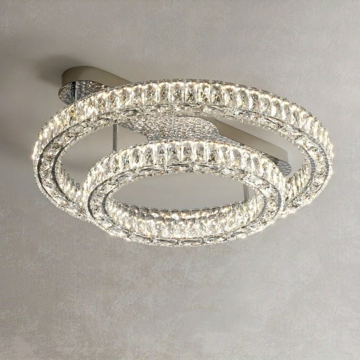 2/ 3 Rings Flush Mount Living Room Chandelier Crystal Bedroom Ceiling Light Fixture-Chandeliers-Kavker-Style B/ D23.6"+D15.8"-White Light-Kavker