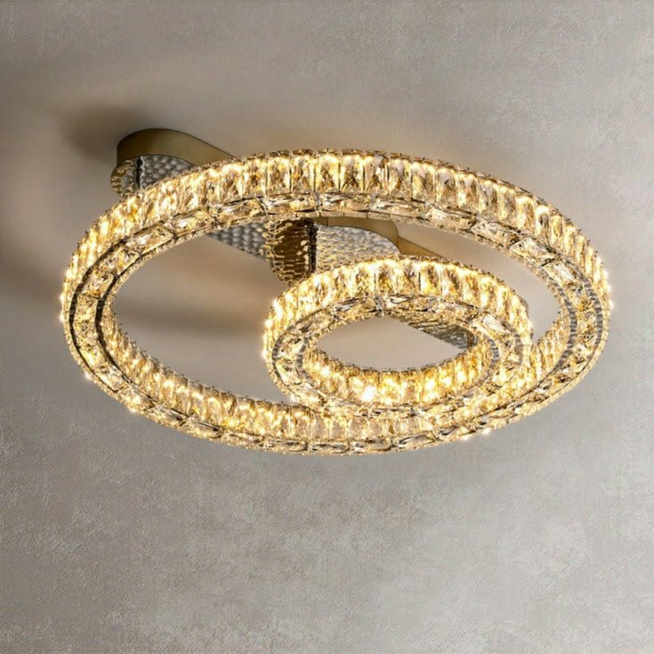 2/ 3 Rings Flush Mount Living Room Chandelier Crystal Bedroom Ceiling Light Fixture-Chandeliers-Kavker-Style A/ D23.6"+D11.8"-Warm Light-Kavker