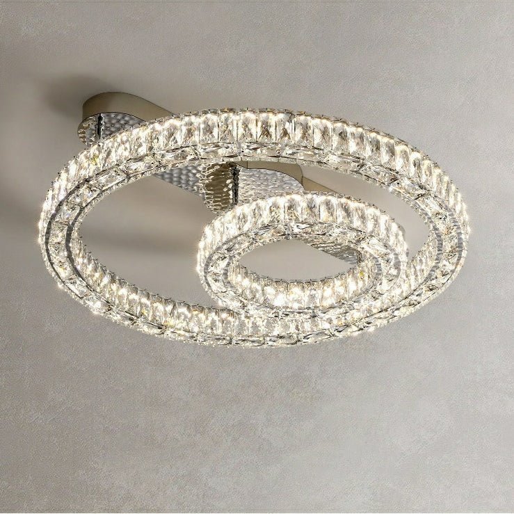 2/ 3 Rings Flush Mount Living Room Chandelier Crystal Bedroom Ceiling Light Fixture-Chandeliers-Kavker-Style A/ D23.6"+D11.8"-White Light-Kavker