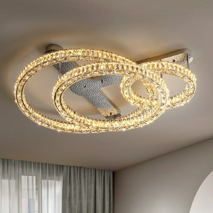2/ 3 Rings Flush Mount Living Room Chandelier Crystal Bedroom Ceiling Light Fixture-Chandeliers-Kavker-Kavker