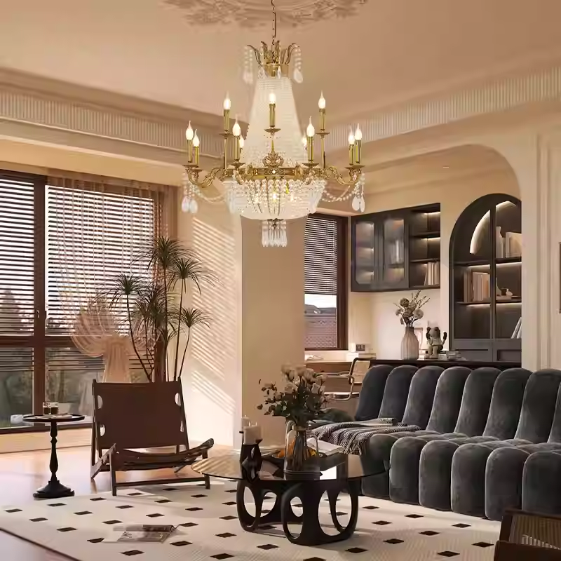 37X39 Inch 15 Lights French Empire Brass and Crystal Chandelier