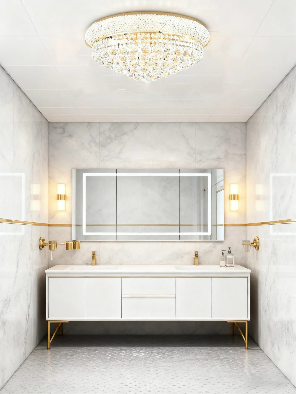 20'' Round Crystal Ceiling Light Empire Flush Mounted Crystal Chandelier