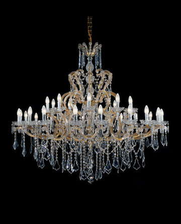 57X53 Inch Two Tiers Candle Style Crystal Chandelier 30 Lights Gold Maria Theresa Chandelier for Dining Room