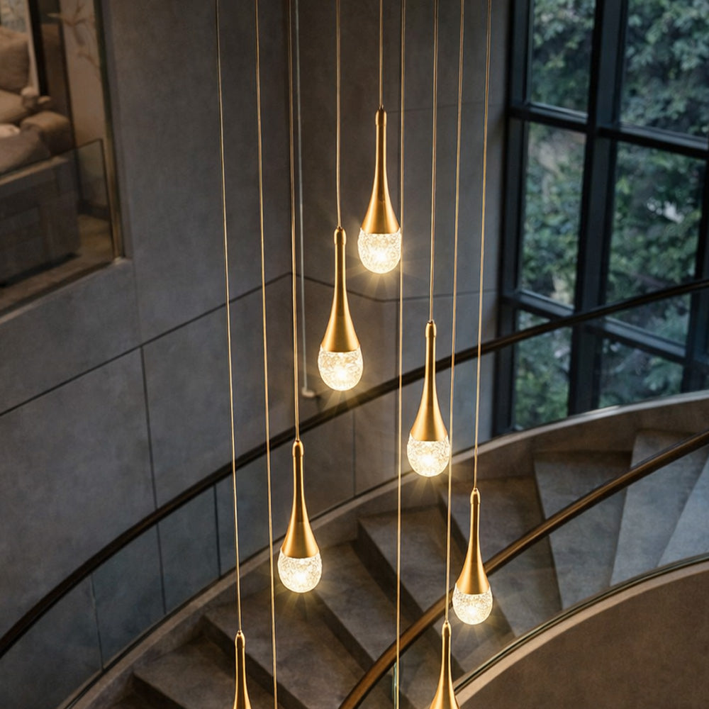 Golden Crystal Raindrop Waterfall LED Chandelier