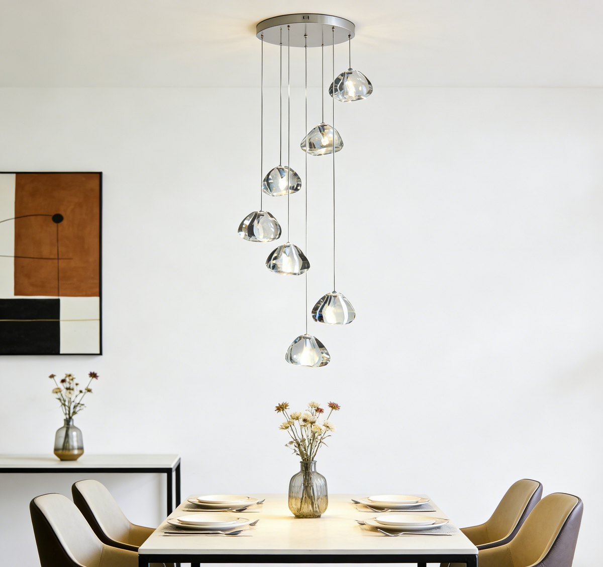 Silver Crystal Diamond Waterfall LED Chandelier