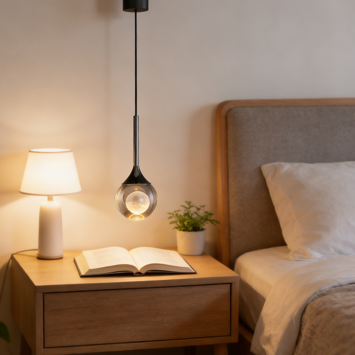 Moon-Shaped LED Single-Head Pendant Light