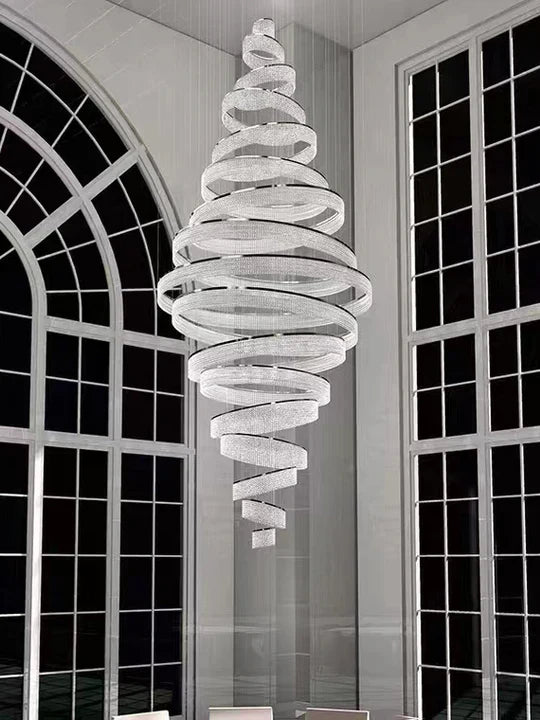 11 Crystal Ring Chandelier for High Ceilings 36X118 Inch Modern Staircase Chandelier Lighting