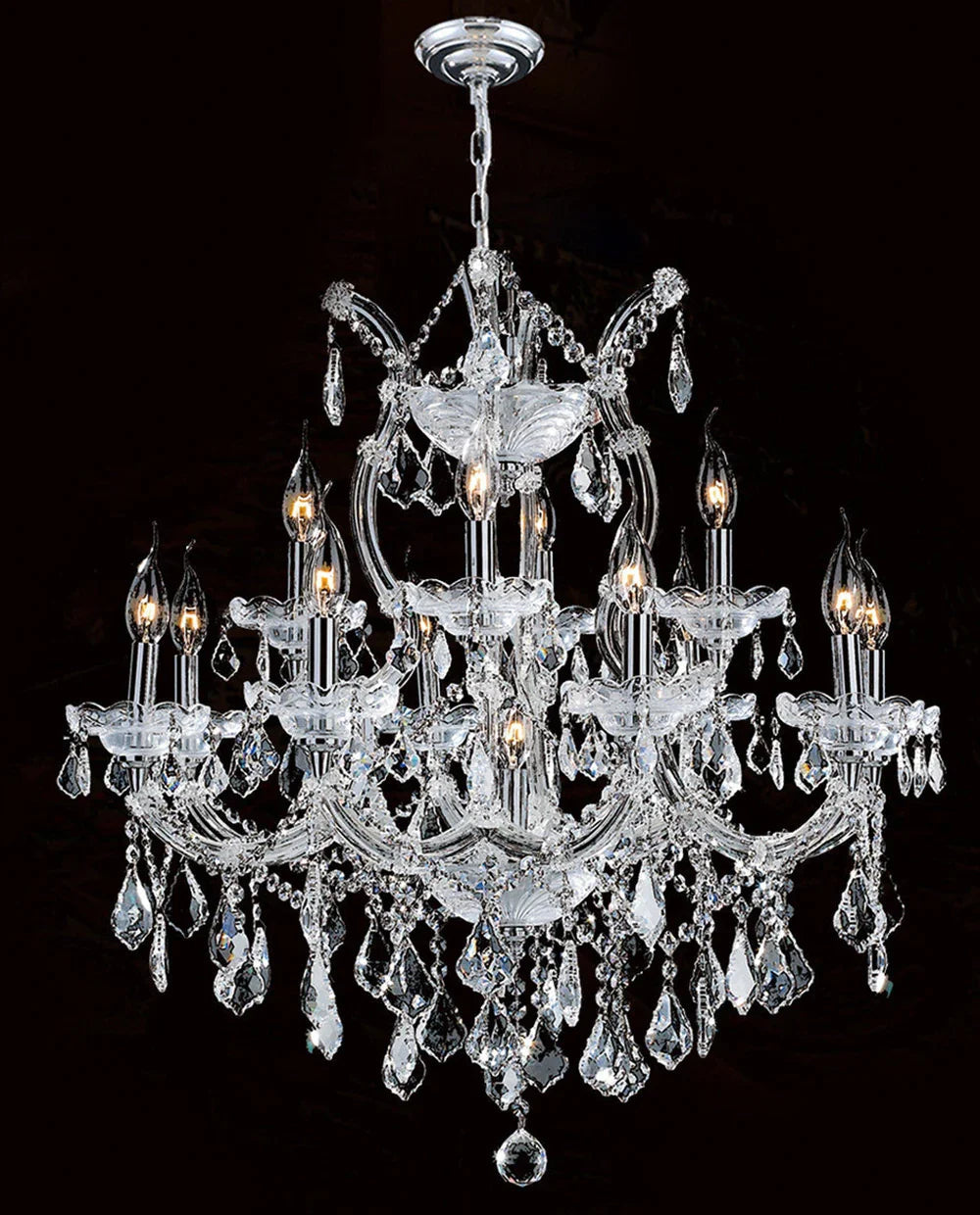 26'' Wide Chrome Chandelier Lights 13 Lights Maria Theresa Crystal Chandelier for Bedroom MT01L13C