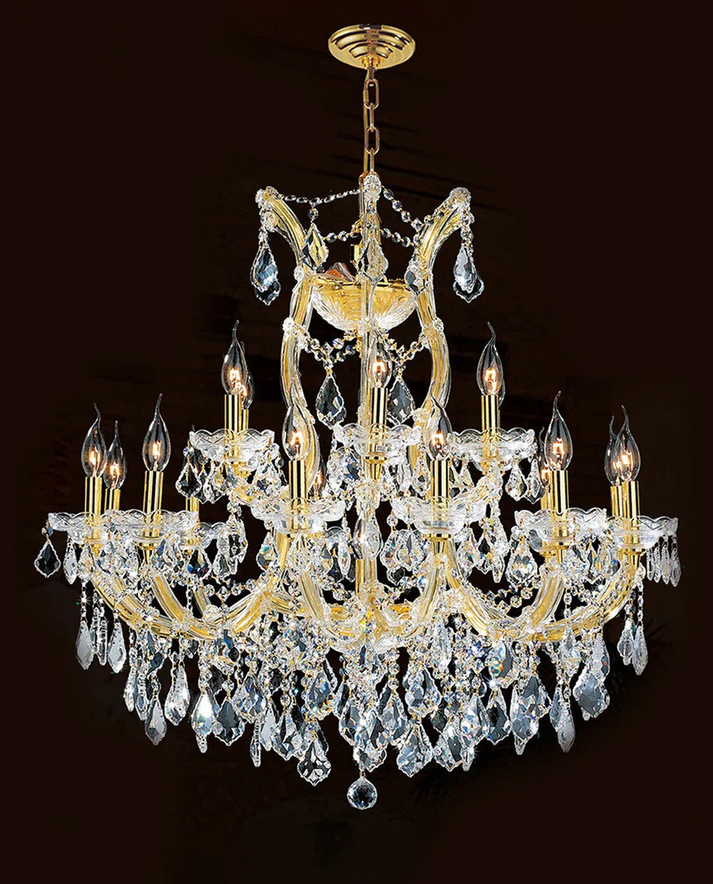 33'' Wide Gold Chandelier 19 Lights Maria Theresa Crystal Chandelier MT01L19G