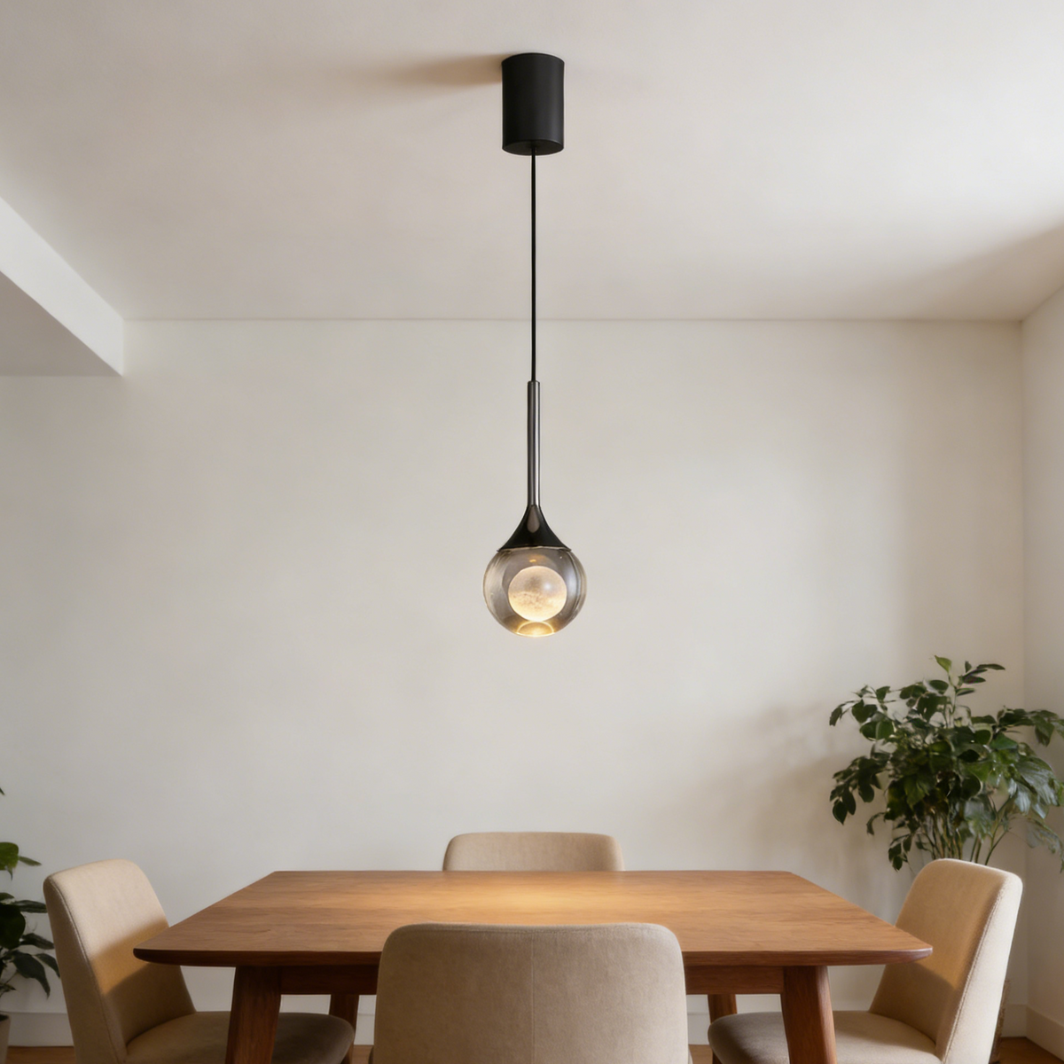 Moon-Shaped LED Single-Head Pendant Light