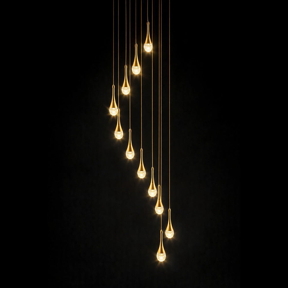 Golden Crystal Raindrop Waterfall LED Chandelier