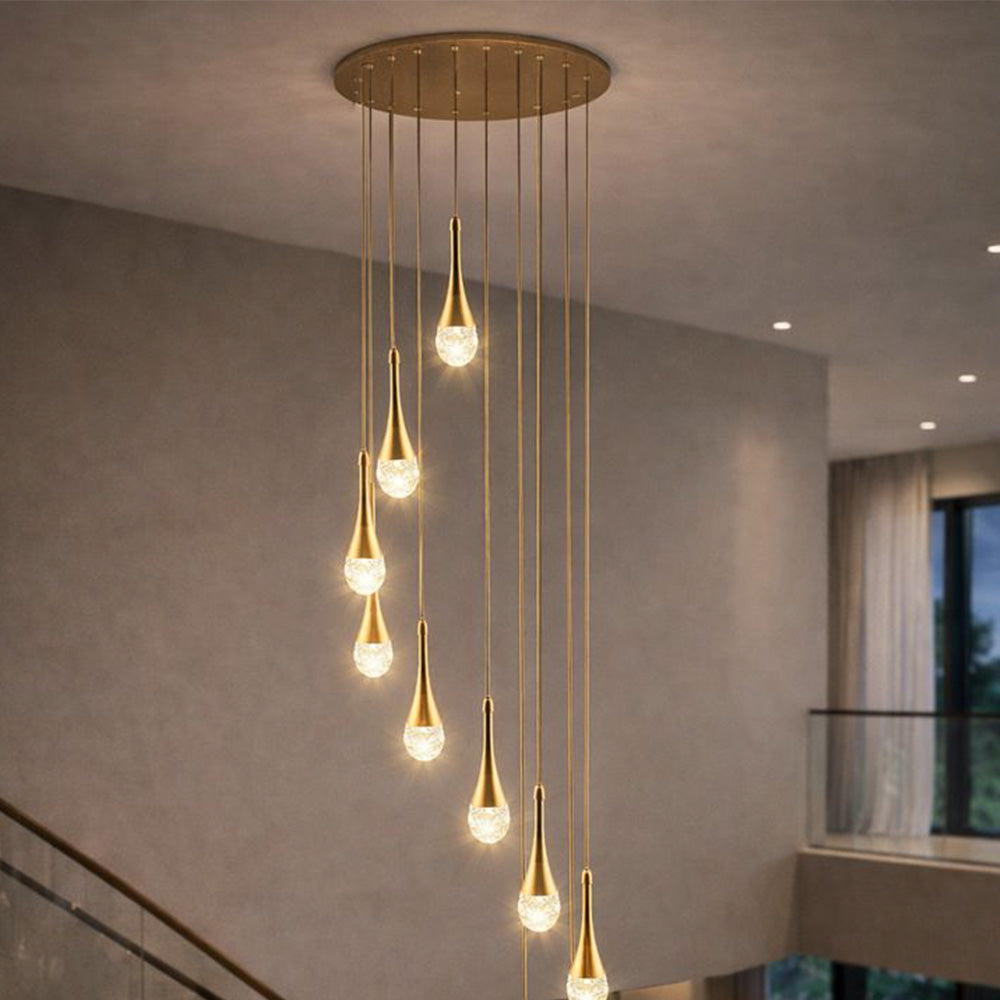 Golden Crystal Raindrop Waterfall LED Chandelier