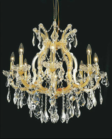 26'' Wide Gold Chandelier Light 9 Lights Maria Theresa Crystal Chandelier MT01L9G