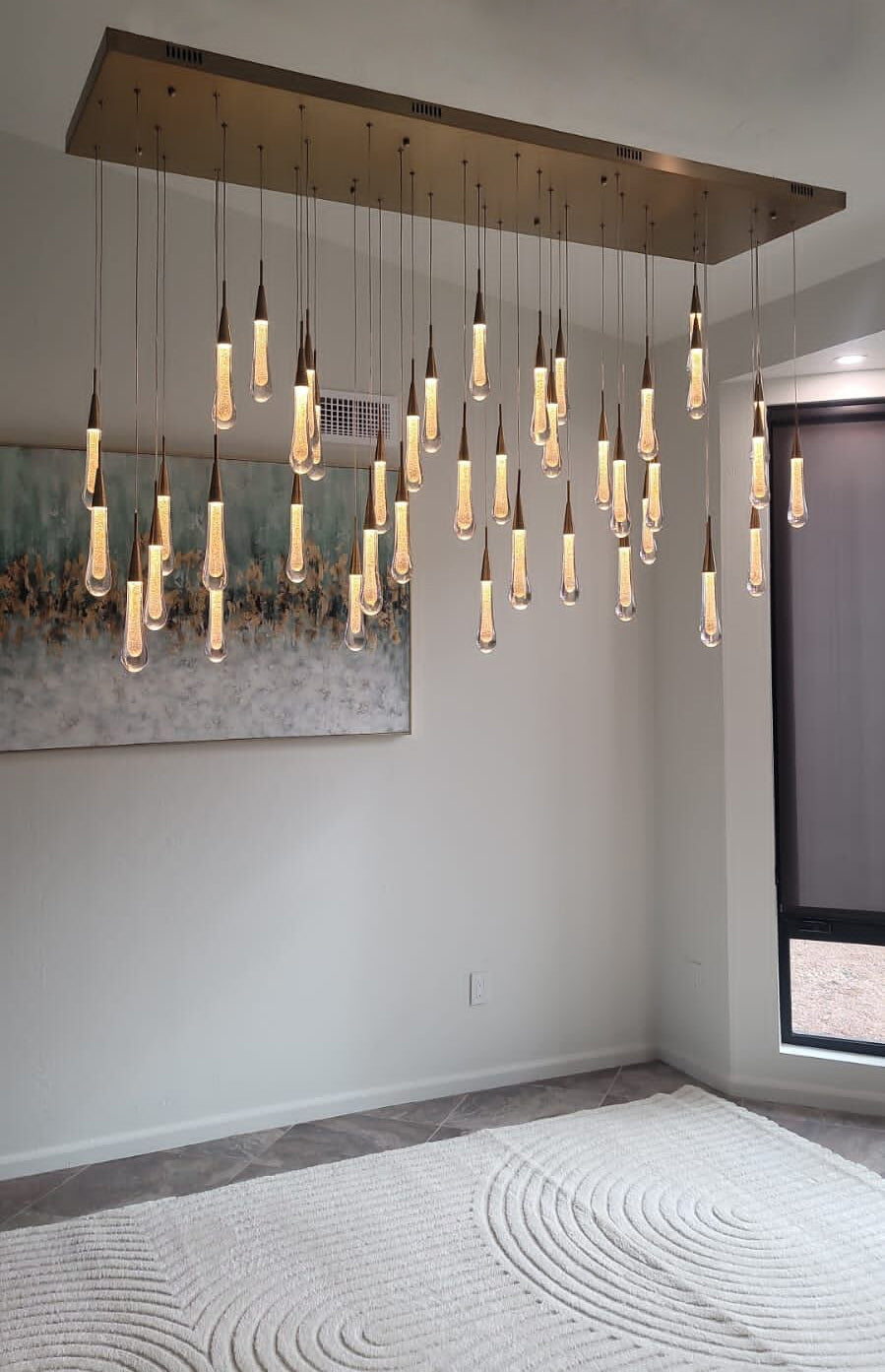 70'' Linear Chandelier Modern Glass Teardop Dining Room Chandelier in Brass