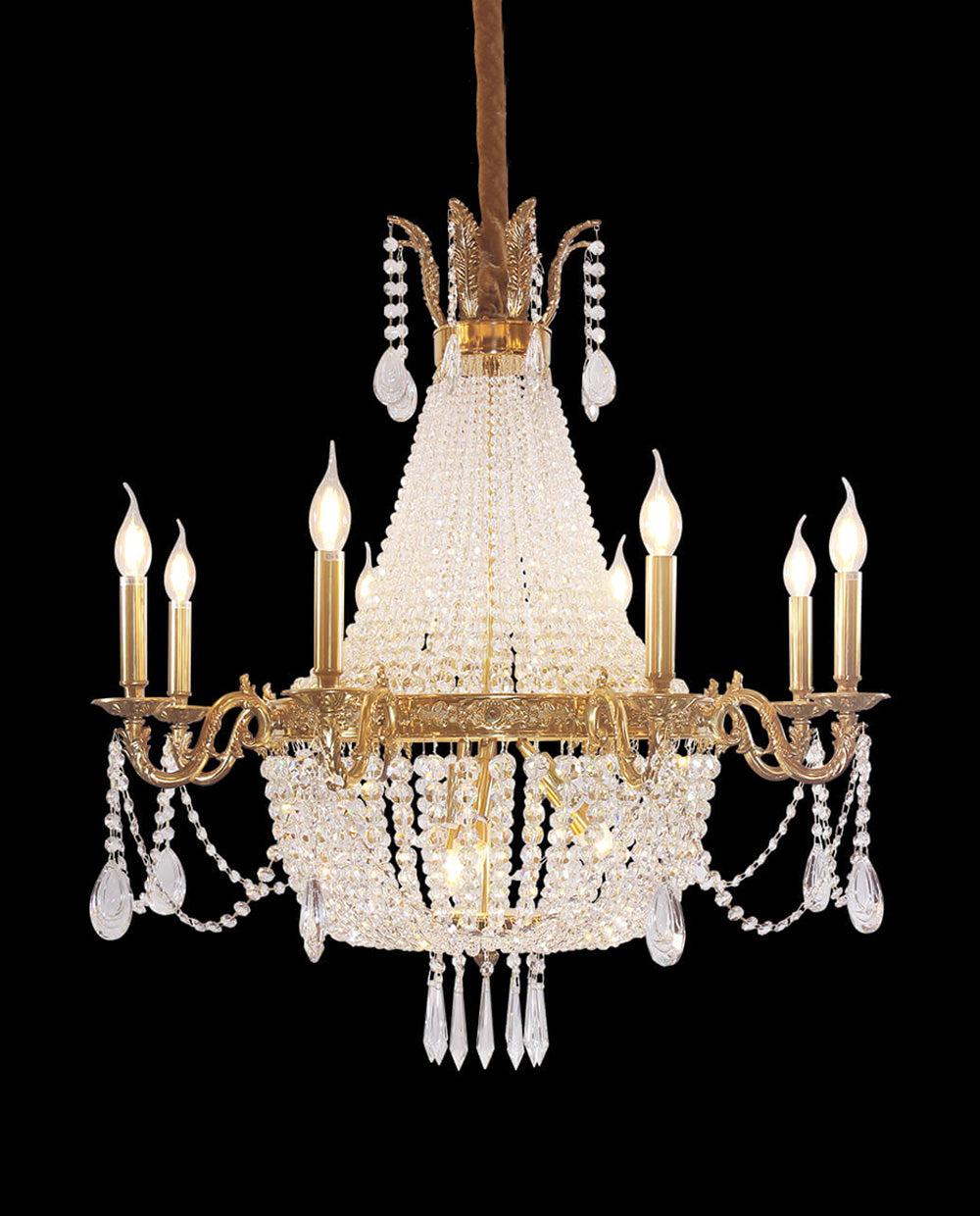 33X33 Inch French Empire Brass and Crystal Chandelier