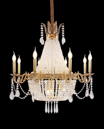 33X33 Inch French Empire Brass and Crystal Chandelier