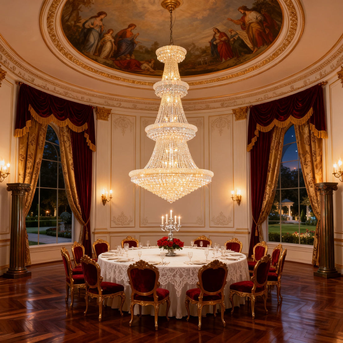 54X96 Inch 48 Lights French Empire Chrome K9 Crystal Chandelier for High Ceilings