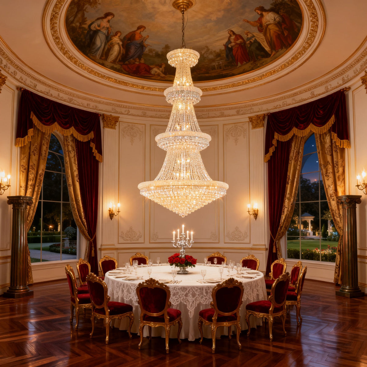 54X96 Inch 48 Lights French Empire Chrome K9 Crystal Chandelier for High Ceilings