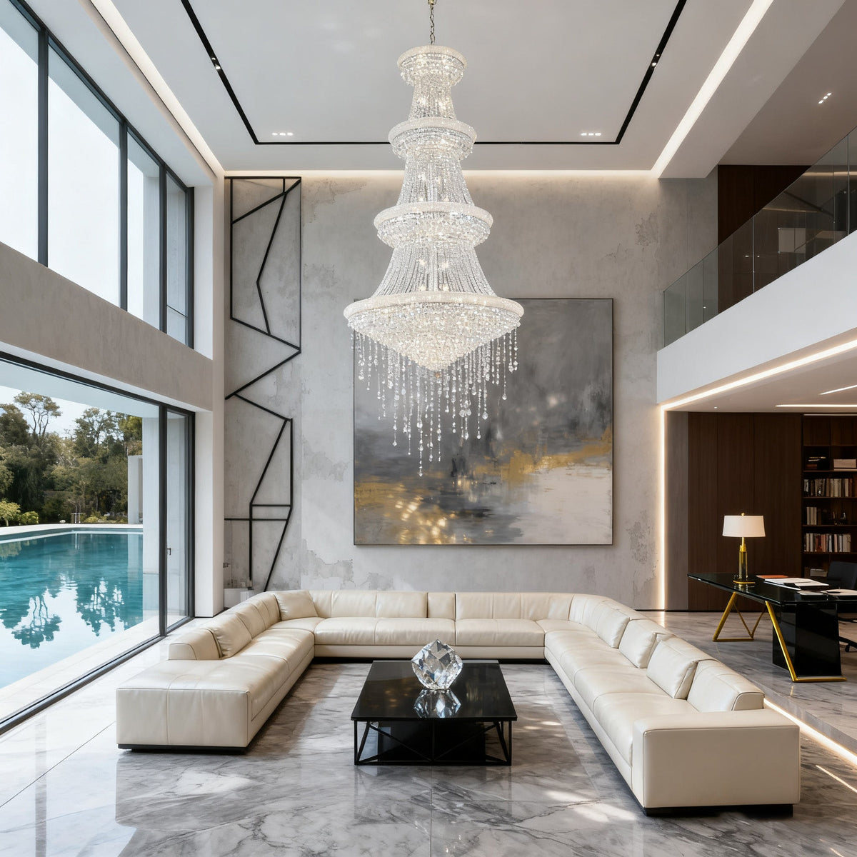 48X86 Inch 42 Lights French Empire Chrome K9 Crystal Chandelier for High Ceilings