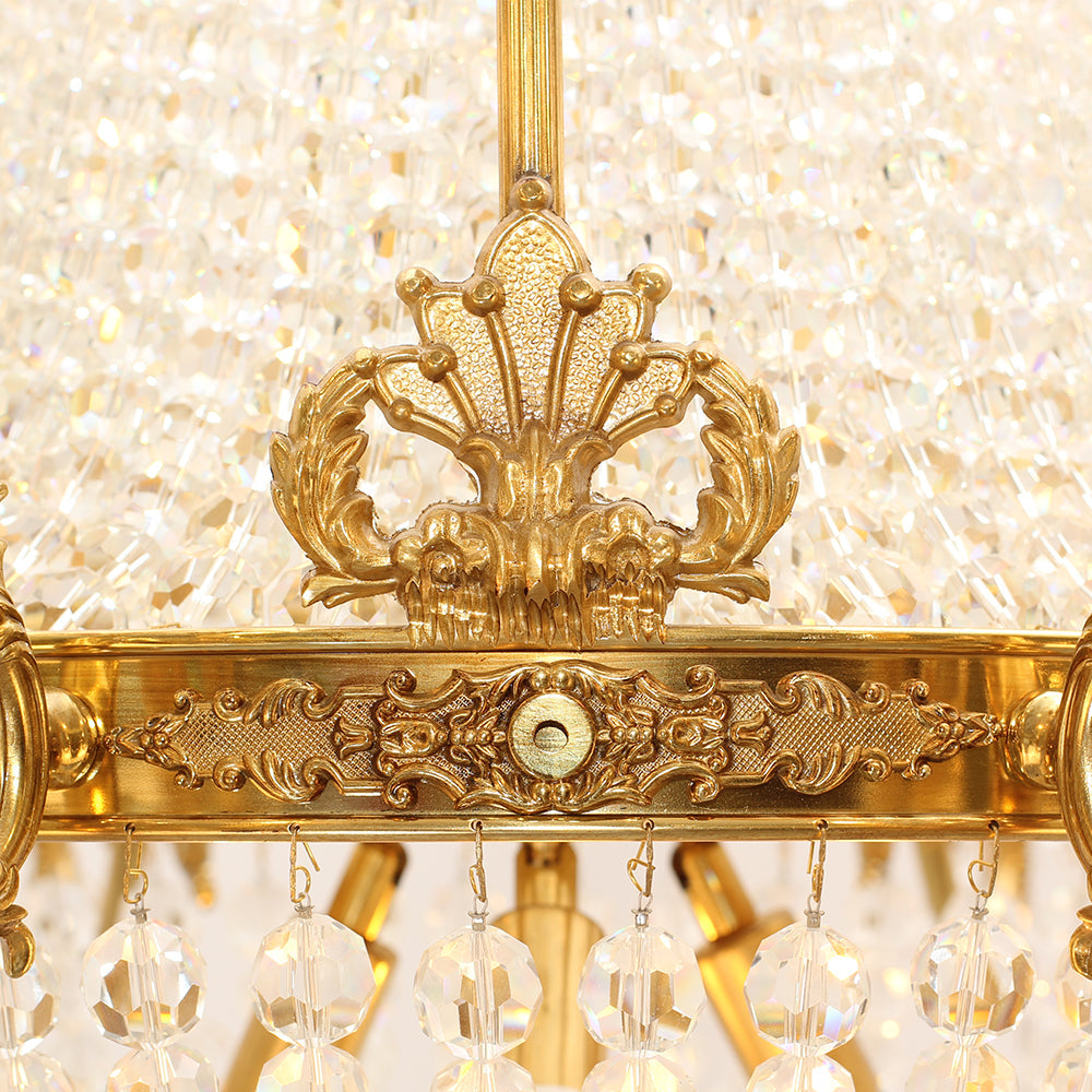 28X35 Inch 12 Lights French Empire Brass and Crystal Chandelier