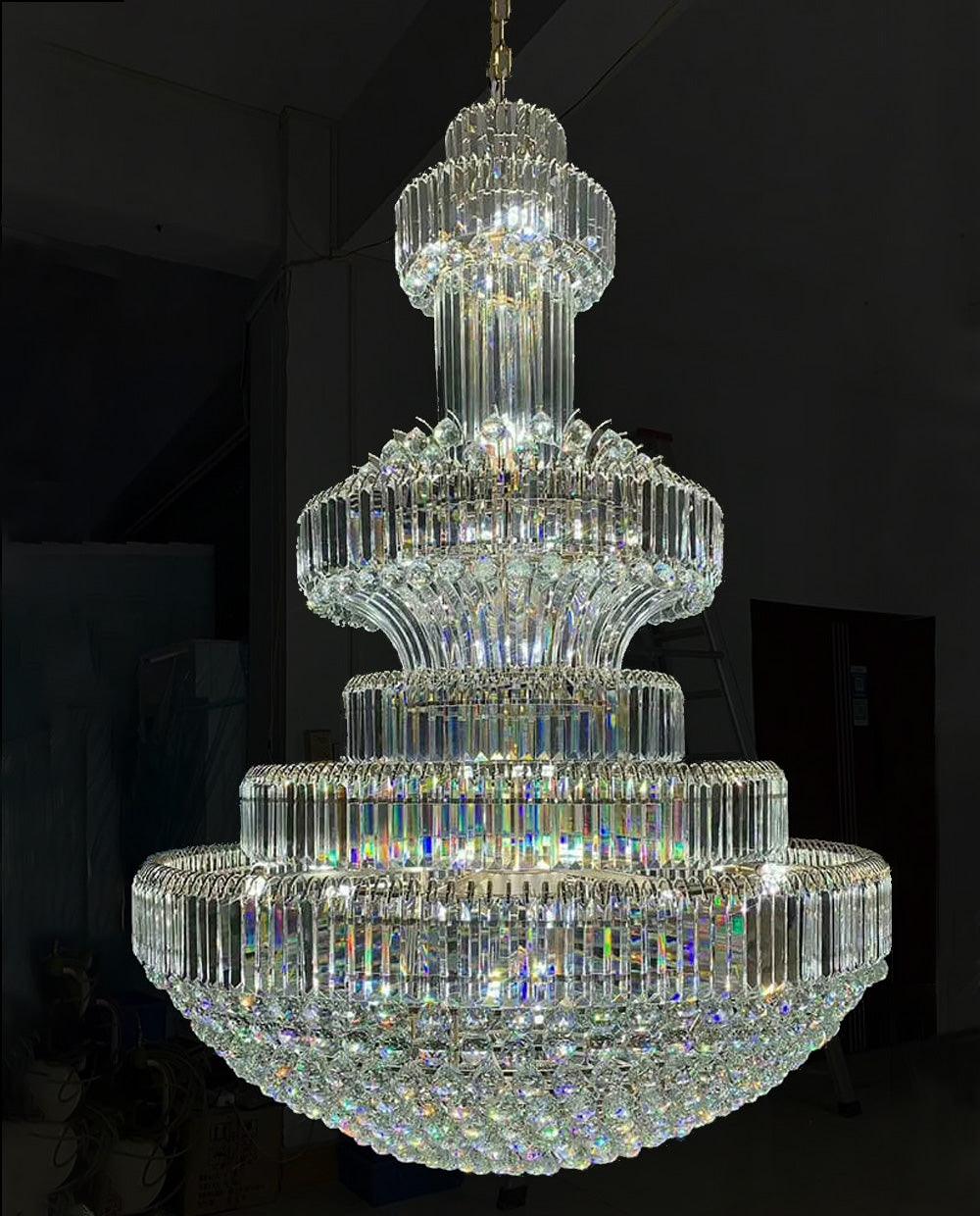 79X118 Inch Big Crystal Chandelier in Chrome Extra Large Foyer Chandelier Lighting