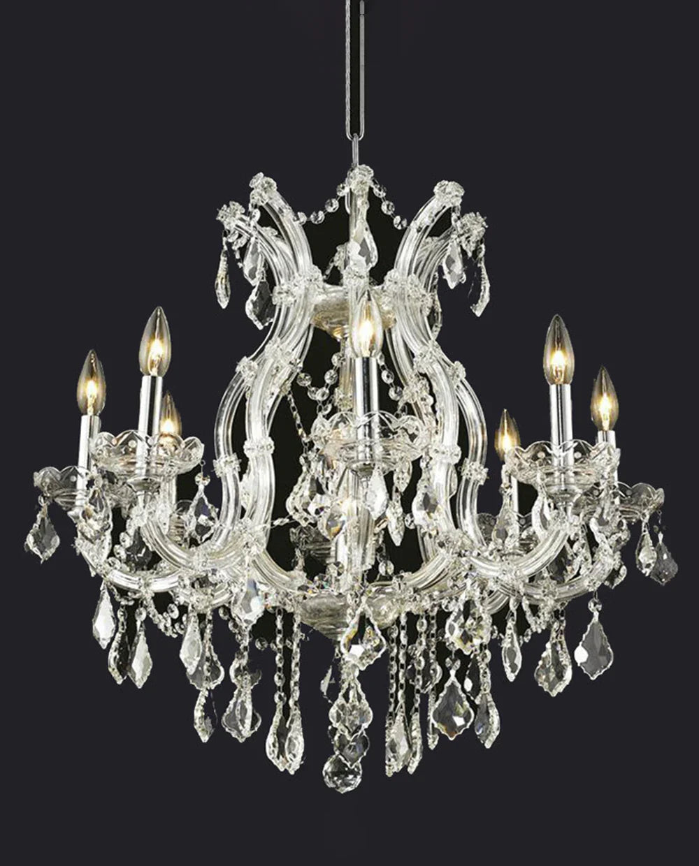 26'' Wide Chrome Chandelier Light 9 Lights Maria Theresa Crystal Chandelier MT01L9C