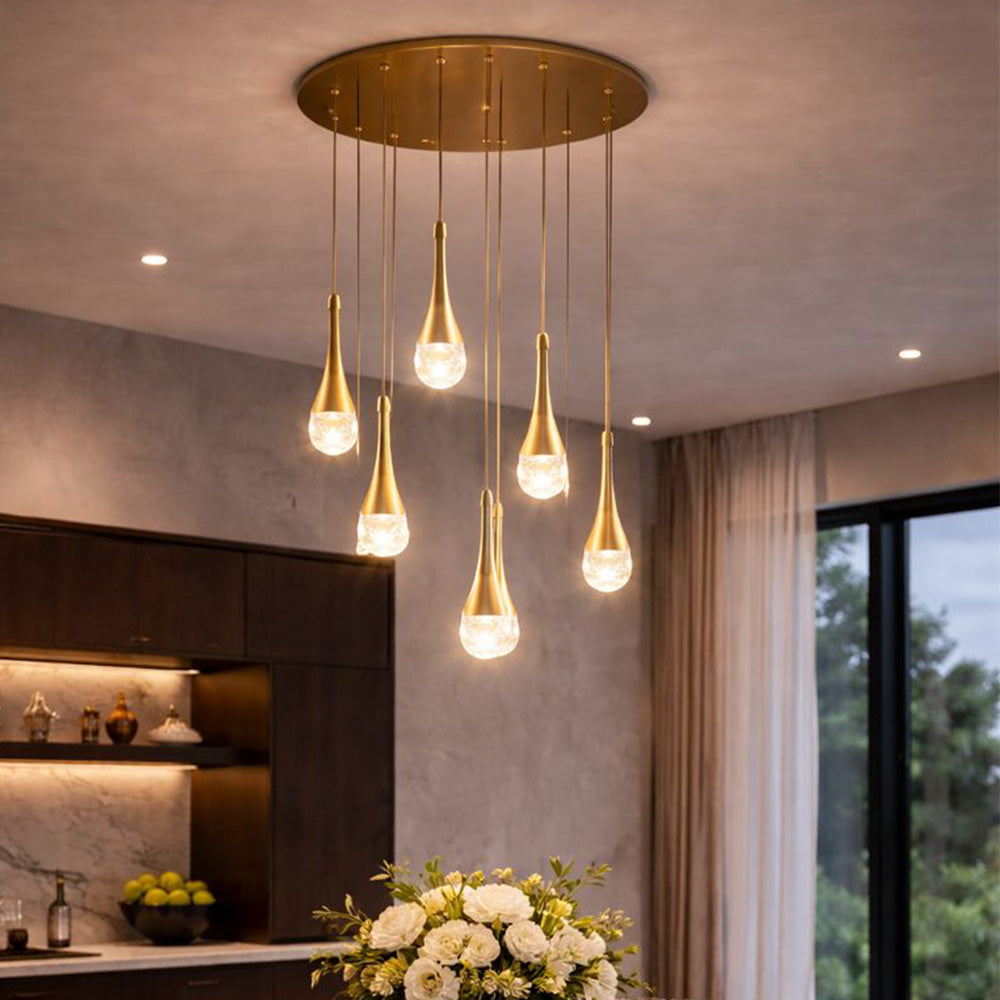 Golden Crystal Raindrop Waterfall LED Chandelier