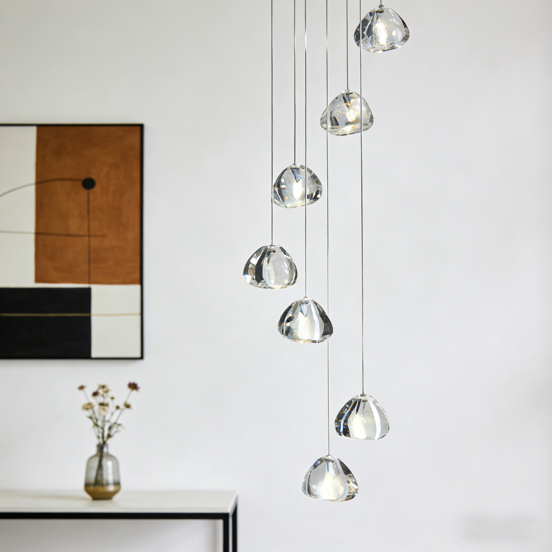 Silver Crystal Diamond Waterfall LED Chandelier