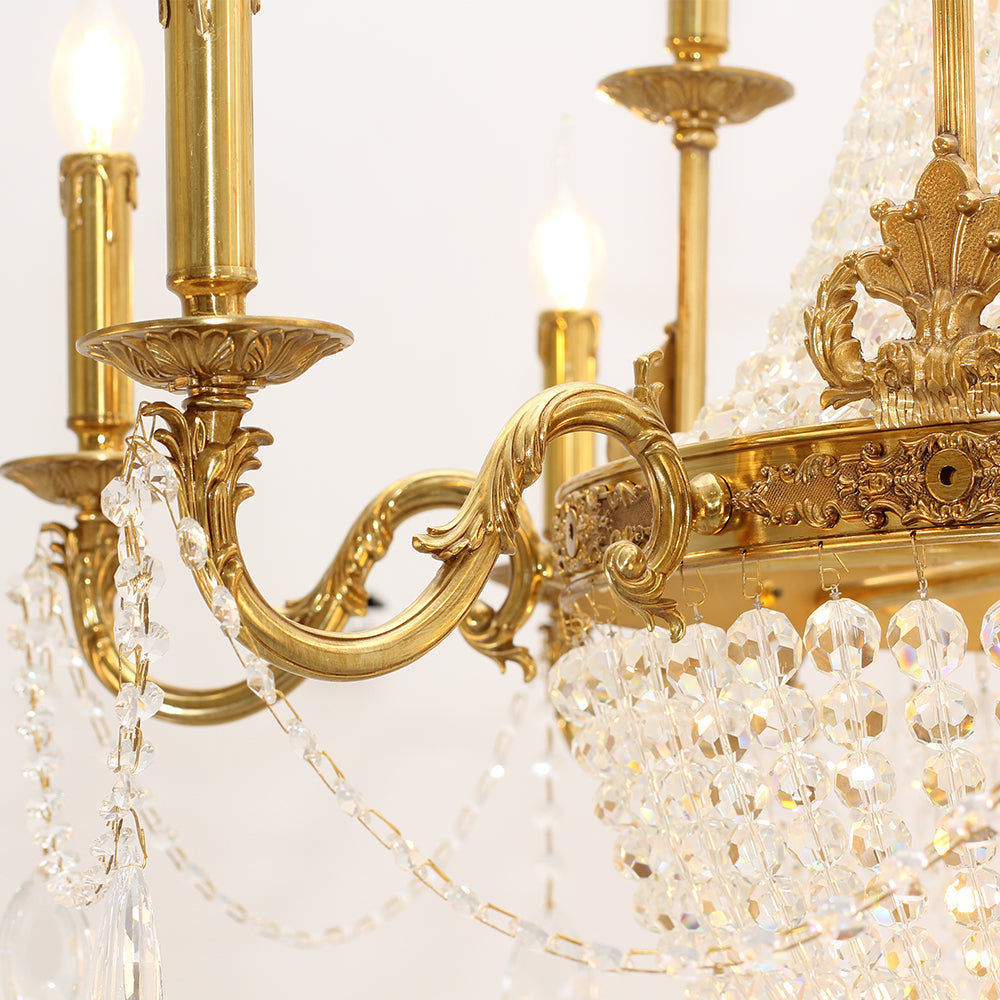 28X35 Inch 12 Lights French Empire Brass and Crystal Chandelier