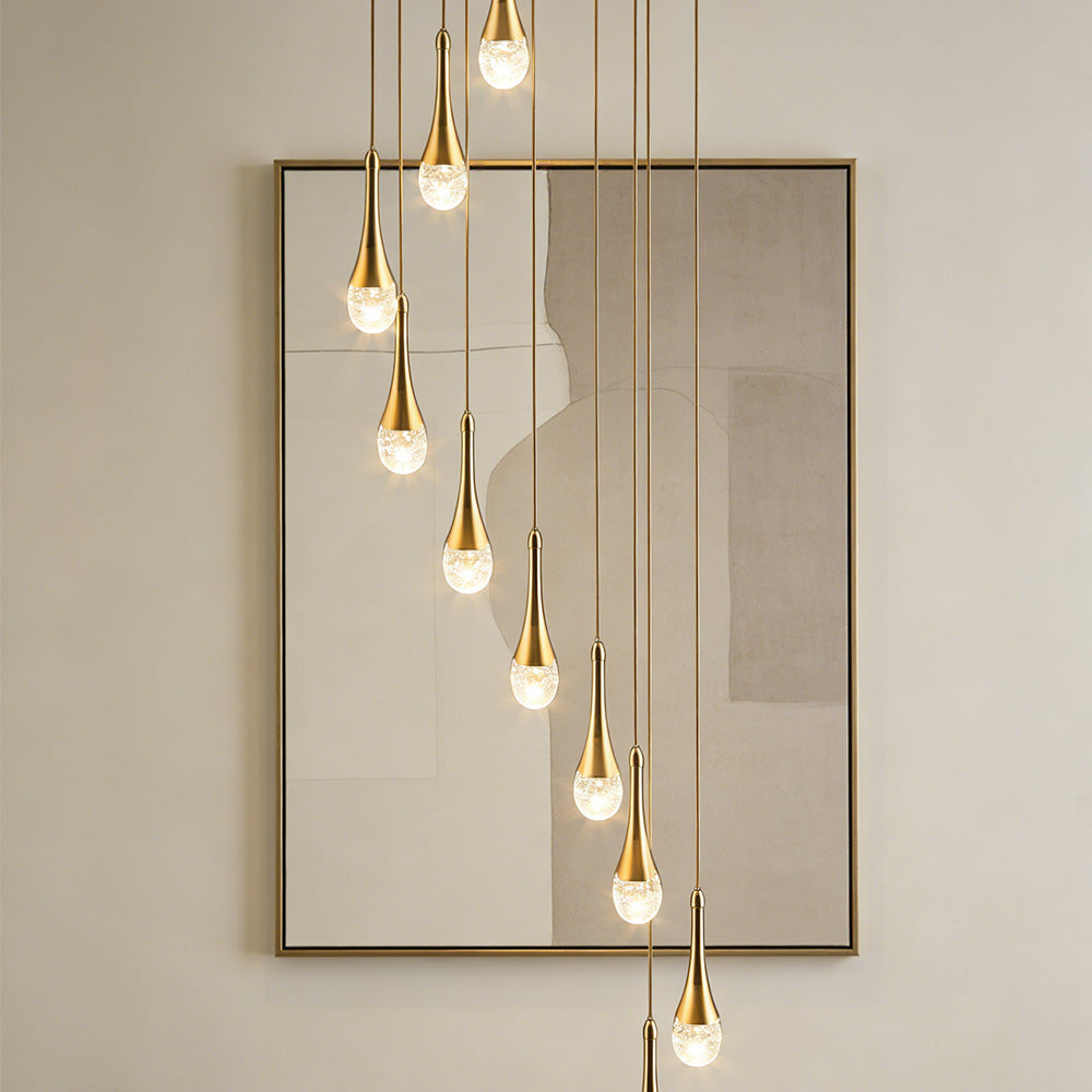Golden Crystal Raindrop Waterfall LED Chandelier
