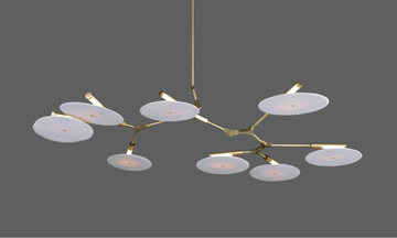 9 - light Branching Disc Flush mount - Brushed Brass / Porcelain - Kavker