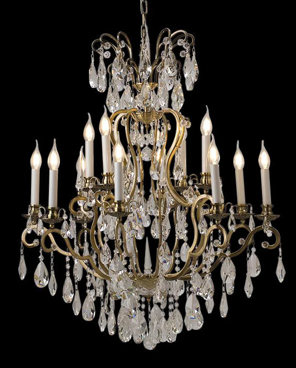 31'' Living Room Chandelier 12 Lights Antique Wrought Iron Crystal Chandelier Lighting WI01L12