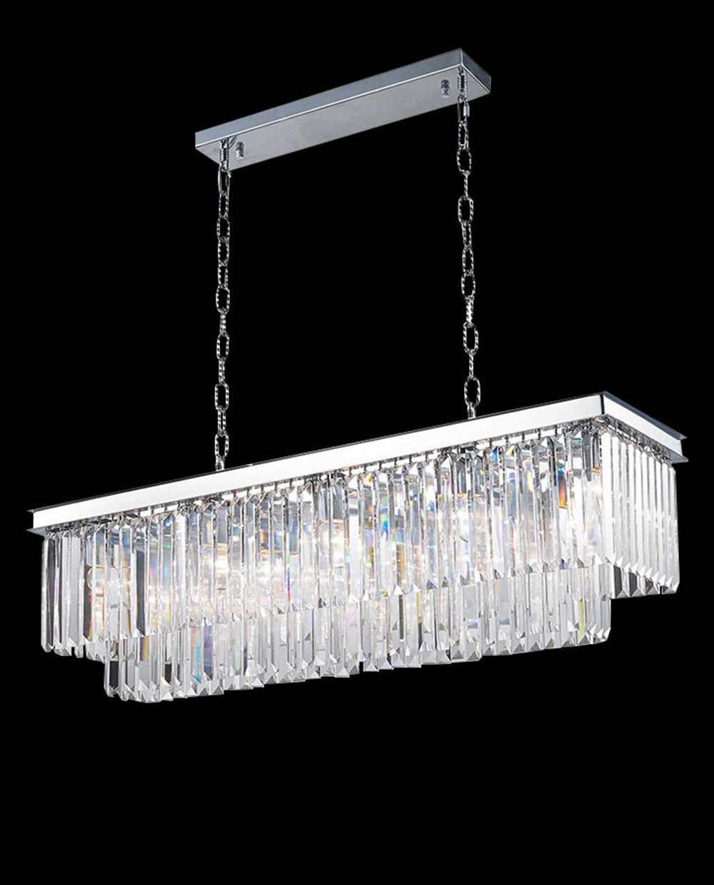 40 Inch Rectangle Chandelier Modern Crystal Chandelier Lighting for Dining Room