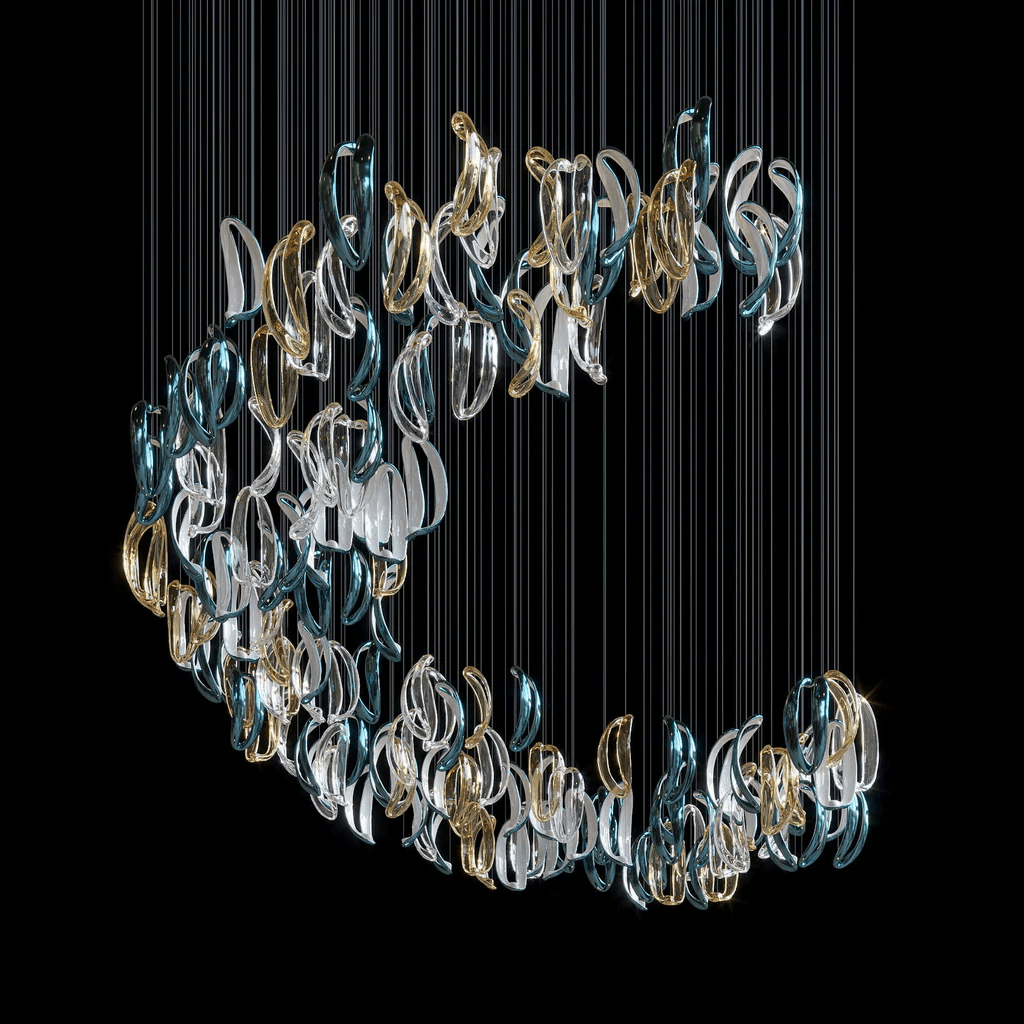 Designer Aqua Ripple Glass Art Customize Chandelier - Kavker