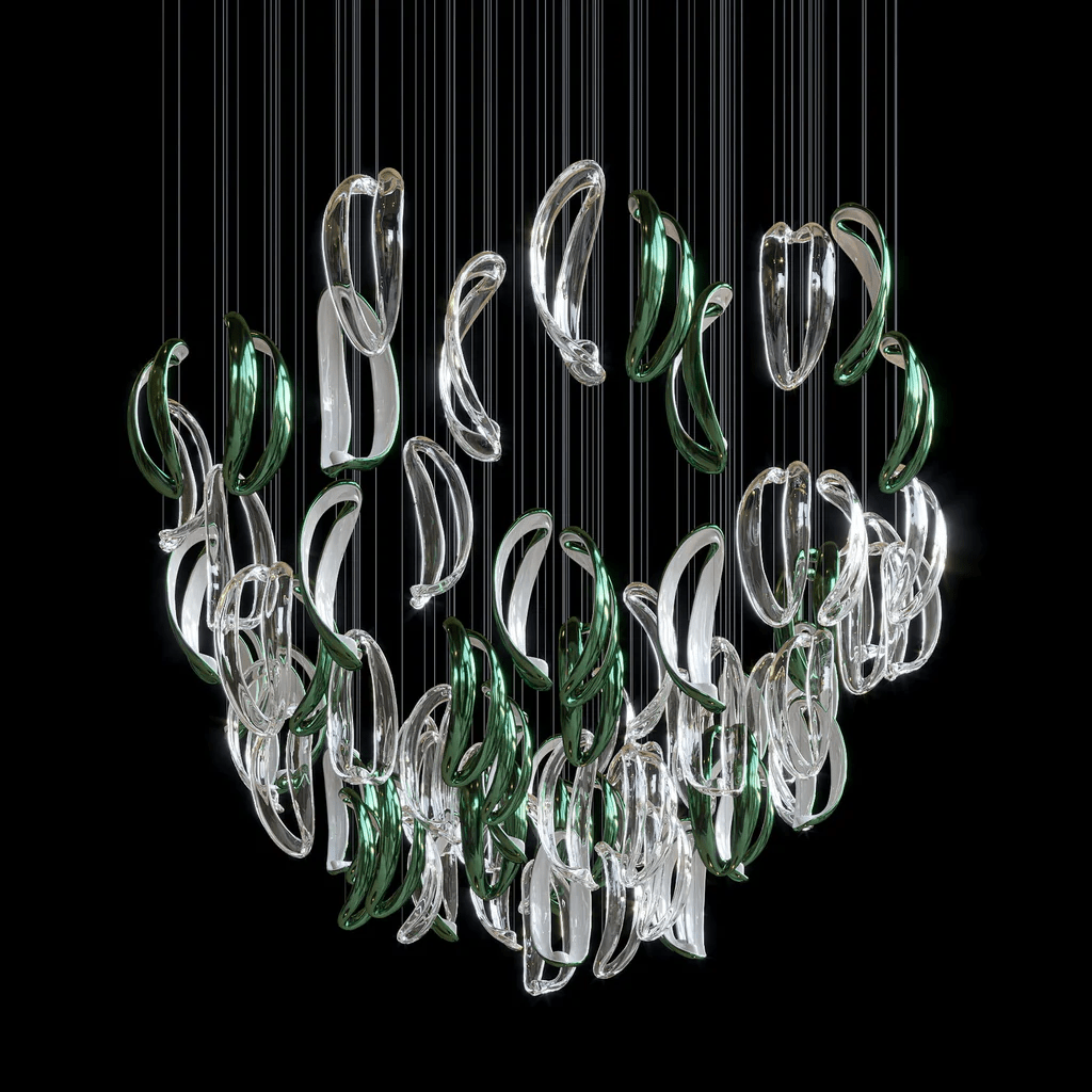Designer Aqua Ripple Glass Art Customize Chandelier - Kavker