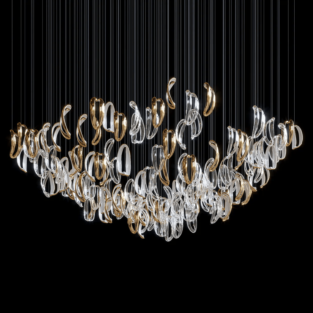 Designer Aqua Ripple Glass Art Customize Chandelier - Kavker