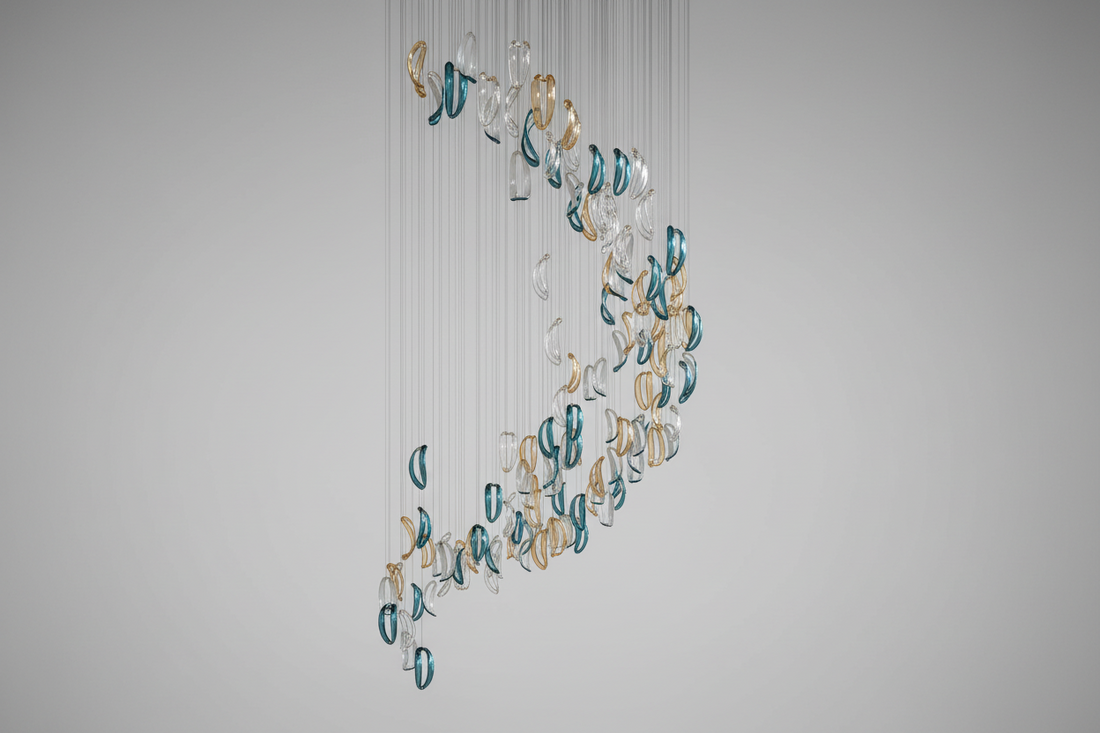 Designer Aqua Ripple Glass Art Customize Chandelier - Kavker