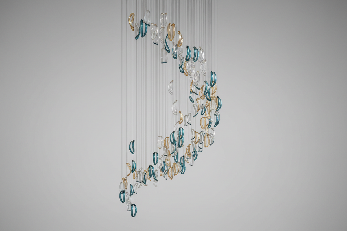 Designer Aqua Ripple Glass Art Customize Chandelier - Kavker