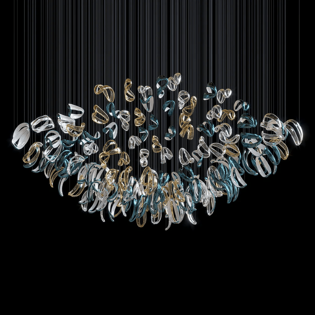 Designer Aqua Ripple Glass Art Customize Chandelier - Kavker